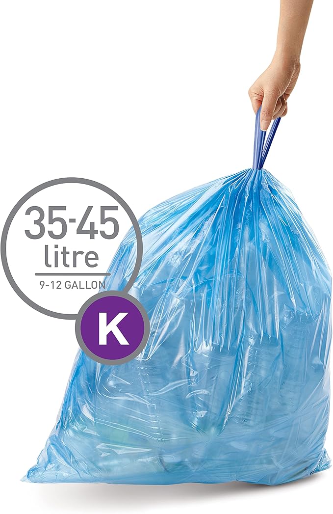 simplehuman Code K 60 Count Genuine Custom Fit Liners Drawstring Trash Bags in Dispenser Packs 35-45 Liter / 9.2-12 Gallon Blue
