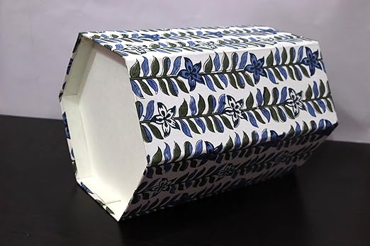 Generic Floral Hand Block Print Paper Dustbin Cotton Printed Wastebasket Indian Vintage Home Decor Hotel Room Decor (1 BLUE WHITE LONG BELL)