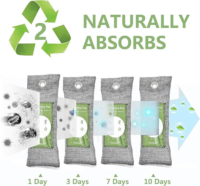 12 Pack Bamboo Air Purifying Bag Activated Charcoal Bags Odor Absorber Moisture Absorber Natural Car Air Freshener Shoe Deodorizer Odor Eliminators For Home Pet Closet (6x50g 6x150g)