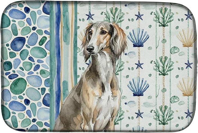 Caroline's Treasures Grizzle Saluki Coastal Sea Glass Dish Drying Mat Absorbent Dish Drying Mat Pad for Kitchen Counter Dish Drainer Mat for Countertop 14 x 21 Multicolor