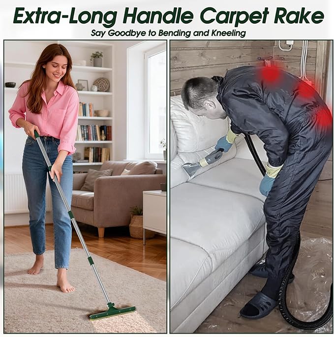 Carpet Rake for Pet Hair Removal 60’’ Dual-Side Pet Hair Removal Tool with Adjustable Handle 3 in 1 Reusable Lint Remover Dog Cat Fur Remover Broom for Rugs Mats Beds Stairs Couch