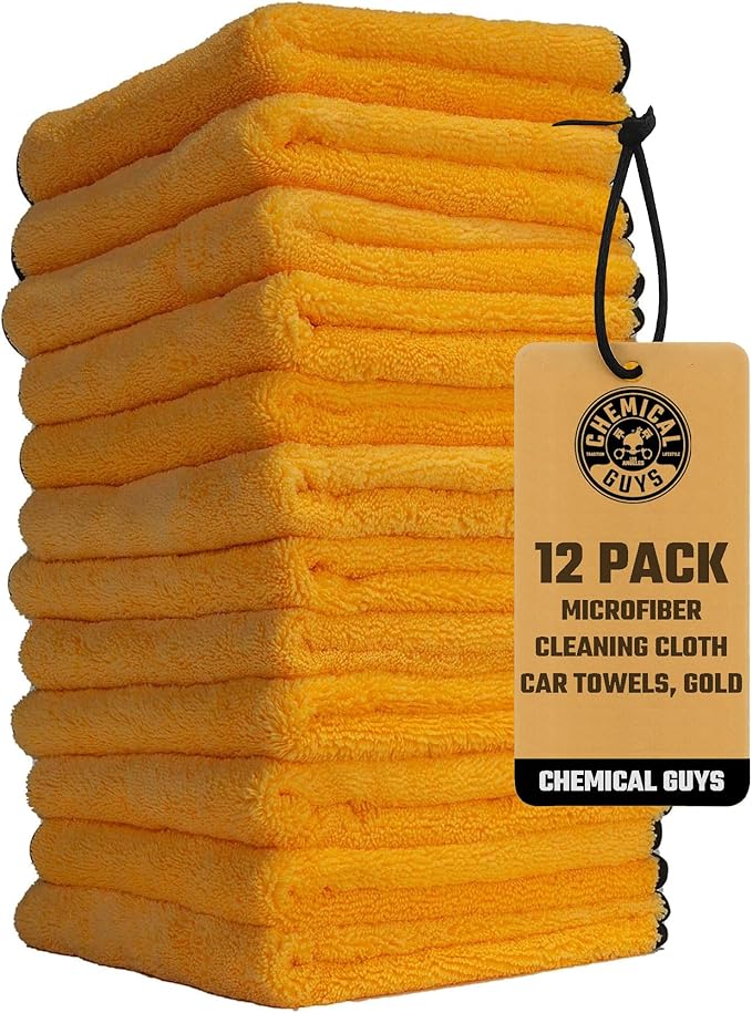 Chemical Guys Professional Grade Premium Microfiber Towels for Cars Gold 16 x 16 Ultra-Soft and Scratch-Free Car Detailing Cloths for Trucks Motorcycles and More - 12 Pack