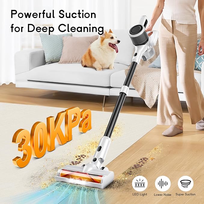 Cordless Vacuum Cleaner for Home 8-in-1 Lightweight Stick Vacuum with 45Mins Runtime Powerful Suction Anti-Tangle Rechargeable Cordless Vacuum for Hardwood Floor Carpet Pet Hair W-N5