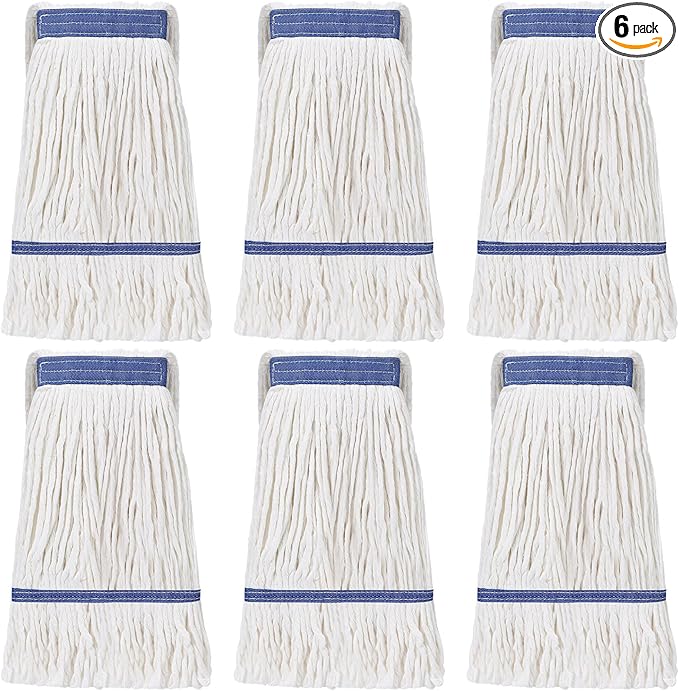 Eccliy 6 Pack Heavy Loop End Cotton String Mop Head Heavy Duty Mop Head Commercial Refills Replacement Bulk for Home Industrial Commercial Floor Cleaning (WhiteBlue)