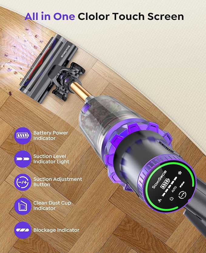 Cordless Vacuum Cleaner 50KPA Powerful Suction 70Min Runtime Vacuum Cleaners for Home Self-Standing Stick Vacuum with Charging Dock StationAnti-Tangle Brush for Home Pet Hair/Carpet/Hardwood Floor