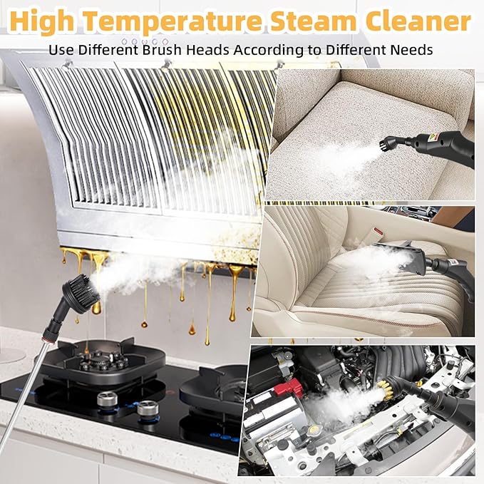 Steam Cleaner for Home &amp Car 15s Fast Heat Handheld Steamer for Cleaning 1.2L Tank 13pcs Accessories 6-gears Adjustable Portable Steam Cleaning Machine for Floors/Couches/Tiles/Grout/Dirt/Grea