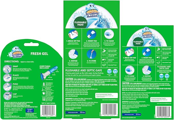 Scrubbing Bubbles Fresh Brush Toilet Bowl Brush and Holder with Toilet Cleaner Refill Pads &amp Gel Stamps Cleans Limescale &amp Fights Odors Citrus Scent Includes Starter Kit + 20 Refills + 6 Ge