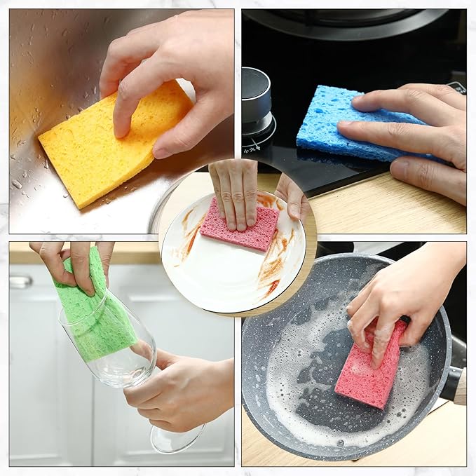 Zhengmy 300 Pieces Sponges Kitchen Compressed Sponges Bulk Natural Dish Sponge Compressed Wood Pulp Cleaning Sponge Without Scratching for Kitchen Bathroom 3.9 x 2.4 x 0.12 Inch (Multicolor)