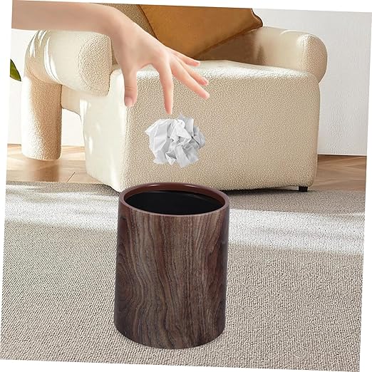 Unomor Imitation Wood Grain Trash Can Vintage Style Wastebasket for Home Office Bathroom and Kitchen No Lid Capacity Modern Elegant Design Multi Scene Use