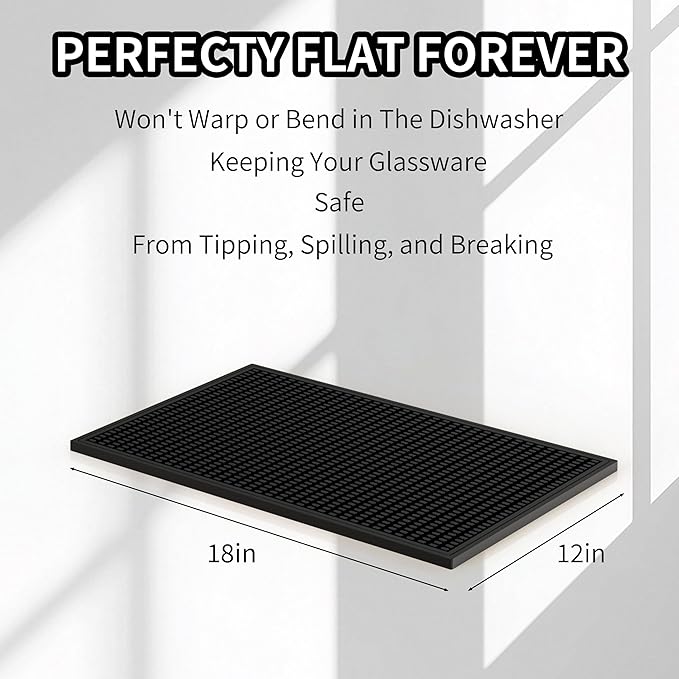 WAFT YEARN 18inX12in Bar Mat Dish Drying Mat Cocktail Service Spill Mats Bartending Countertop Kitchen Coffee Bar Silicone Non Slip Durable Flexible Absorbent Spill Resistant Rubber Heavy Duty Black