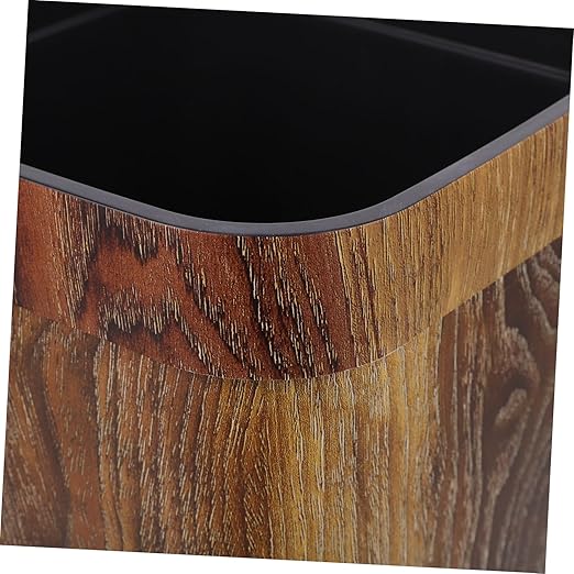 Retro Style Square Garbage Can with Faux Wood Grain Removable Press Ring Wastebasket for Bathroom Bedroom Kitchen Compact Design for Spaces Easy to Clean and Maintain