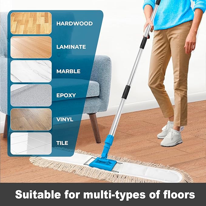 41” Commercial Dust Mop for Floor Cleaning Industrial Dry Mop with Heavy Duty Long Handle Large Cotton Reusable mop Head for Cleaning Office Garage Hardwood Warehouse Factory Mall