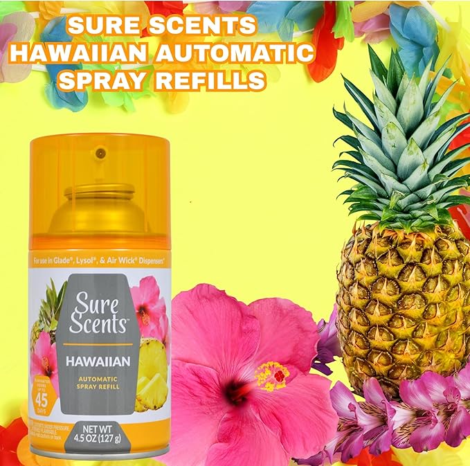 Hawaiian Mist Automatic Spray Refills 4.5 Oz 5 Pack Long Lasting Hawaiian Scent Air Freshener Odor Eliminator for Home Office Bathroom Living Room with Snoep in Beperkte Oplage