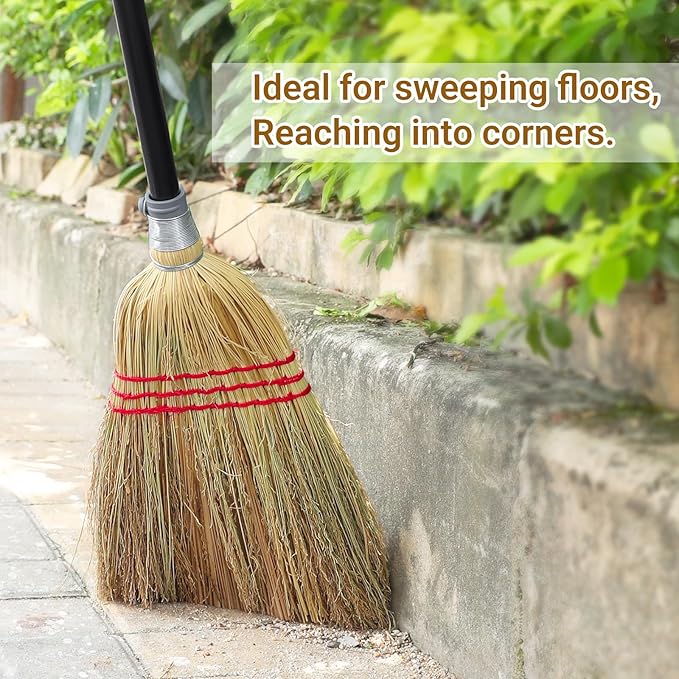 Outdoor Corn Broom Household Indoor and Outdoor Broom Suitable for Sweeping Gravel Fallen Leaves and Sand on Yard Garage Lawn Stone Path and Concrete Floor (Total Length 59)