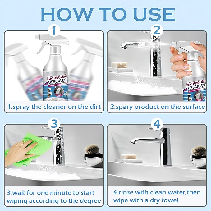 Bathroom Descaler Foam Cleaner New Stubborn Stains Cleaners Multipurpose Bathrooms Foam Cleaners 2.02 Oz All Purpose Rinse Cleaning Foams for BathtubGlassFaucetToilet (2 Pcs)