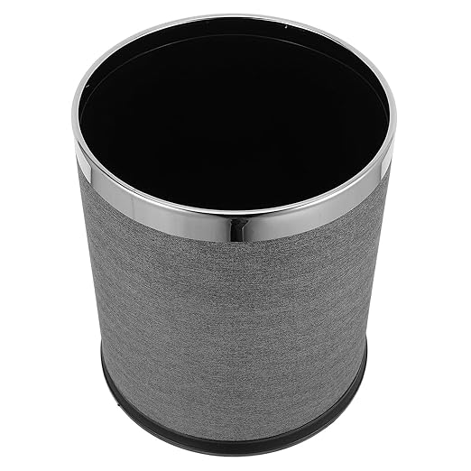 10l Indoor Trash Can Garbage Bin for Bathroom Kitchen Double-Layer Gray Leather Wastebasket Retro Round Home Use Trashcan for Hotel Ktv