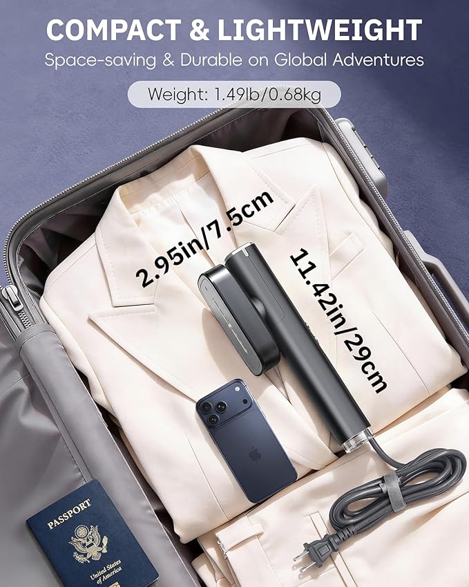 OGHom Steamer for Clothes 110-240V Travel Steamer &amp Iron 2 in 1 1000W Powerful Steam Portable Handheld Garment Wrinkle Remover 30s Fast Heat-Up with Dry&amp 2-Steam Control for Global &amp