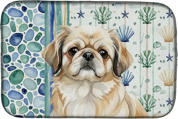 Caroline's Treasures Fawn Pekingese Coastal Sea Glass Dish Drying Mat Absorbent Dish Drying Mat Pad for Kitchen Counter Dish Drainer Mat for Countertop 14 x 21 Multicolor