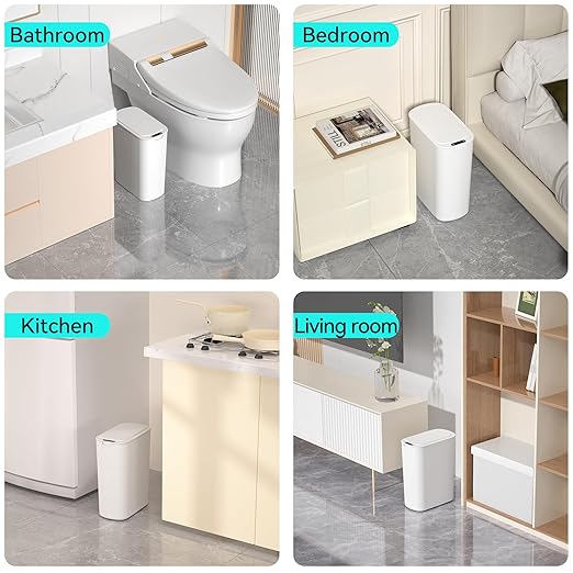 5 Gallon Motion Sensor Bathroom Trash Can Automatic Garbage Cans with Lid Touchless Smart Slim Plastic Trash Bin for Kitchen Bedroom Toilet Office Living Room