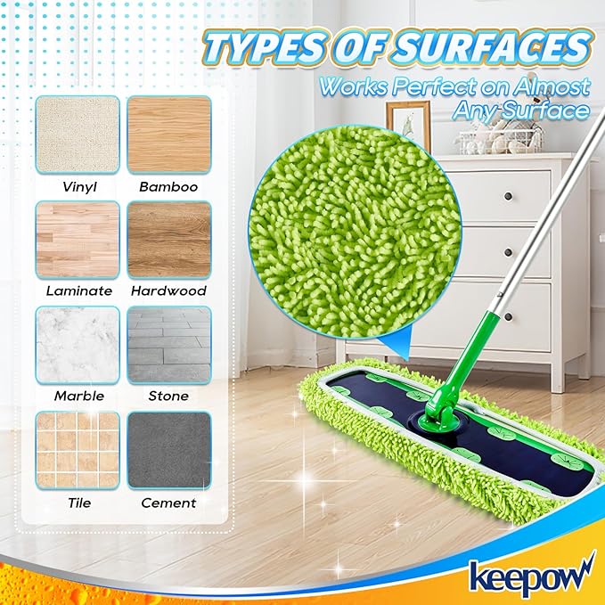 KEEPOW Reusable XL Mop Pads Compatible with Swiffer XL Sweeper XL Dry Sweeping Cloths XL Wet Mopping Cloths Washable Microfiber XL Wet Pads Refills for Surface/Hardwood Floor Cleaning 8 Pack