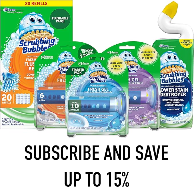 Scrubbing Bubbles Flushable Toilet Bowl Wand Cleaner Refills Fresh Brush Cleaner Toilet Refill Pads Removes Limescale &amp Odors Citrus Scent 10 Count (Pack of 12)
