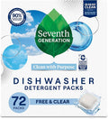 Seventh Generation Dishwasher Detergent Packs for sparkling dishes Free &amp Clear Dishwasher Tabs (72 Count)