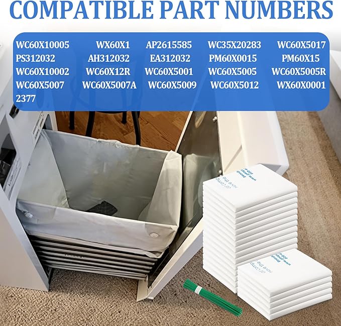 18 Gallon Heavy Duty Trash Compactor Bags WX60X1 for Most 15-Inch Trash Compactors and Garbage CansCompatible with GE KitchenAid Kenmore Whirlpoolreplaces WC60X5015(30 pack)