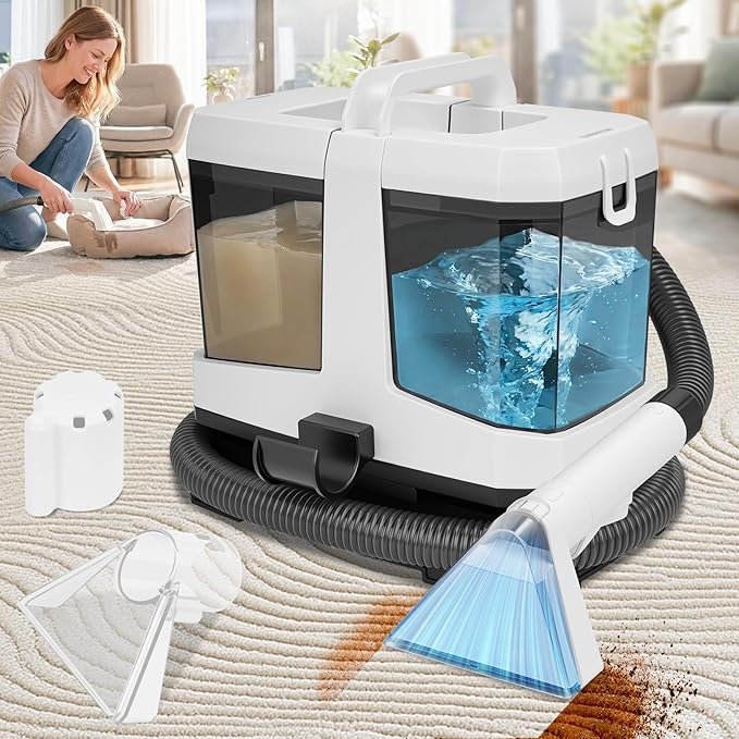 Portable Carpet &amp Upholstery Cleaner Machine 800W Brushless Motor 16KPa Powerful Suction Self-Cleaning with 3 Brush Heads Deep Cleaning Spot Shampooer for Pet Sofa Couch Car &amp Area Rugs
