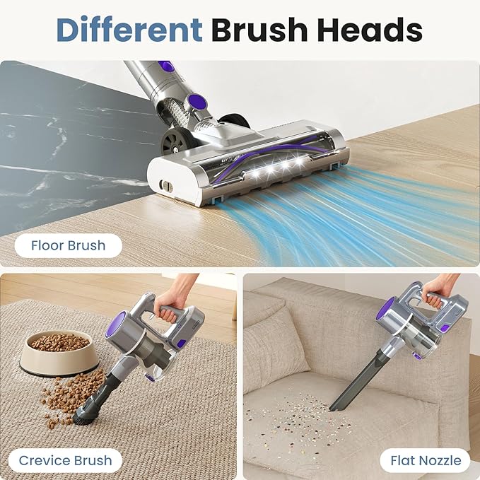 DUMOS Cordless Vacuum Cleaner Lightweight Stick Vacuum Cleaners for Home Powerful Suction &amp LED Lights Rechargeable Battery for Carpets Pet Hair Hardwood Floors