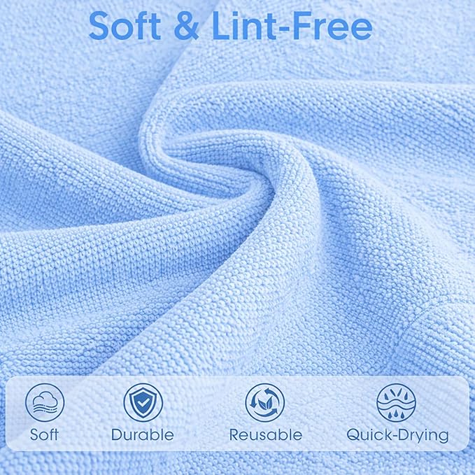 Microfiber Cleaning Cloth Roll - 100 Pack Tear Away Microfiber Paper Towels Reusable Washable Scratch-Free Kitchen Towels for Car Home Kitchen Glass Dishes (Blue)