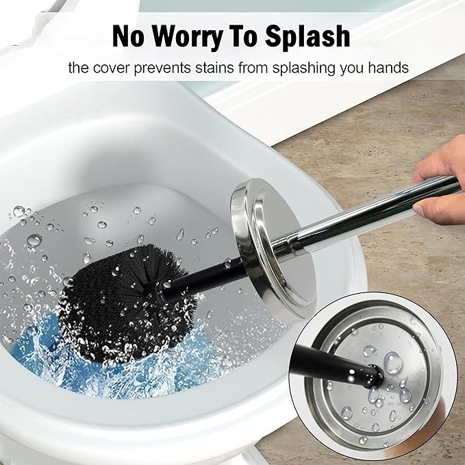 Silver Chrome Toilet Bowl Brush with Holder with Removable Plastic Liner Durable Bathroom Cleaning Tool Bathroom Cleaner Brush for Efficient Cleaning and Hygiene