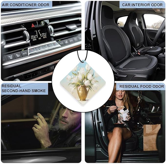 5PCS Car Air Freshener Hanging Personalized Double Sided White Tulip Car Fresheners Long Lasting New Cars Scents Cute Automotive Freshies for Closets Drawers (tea)