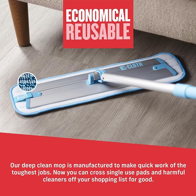 E-Cloth Deep Clean Microfiber Mop - Reusable Mop Pad for Home Cleaning Hard Floors Wood Tile or Laminate Machine Washable Use Wet for Cleaning or Dry for Dusting No Refills or Spray Needed