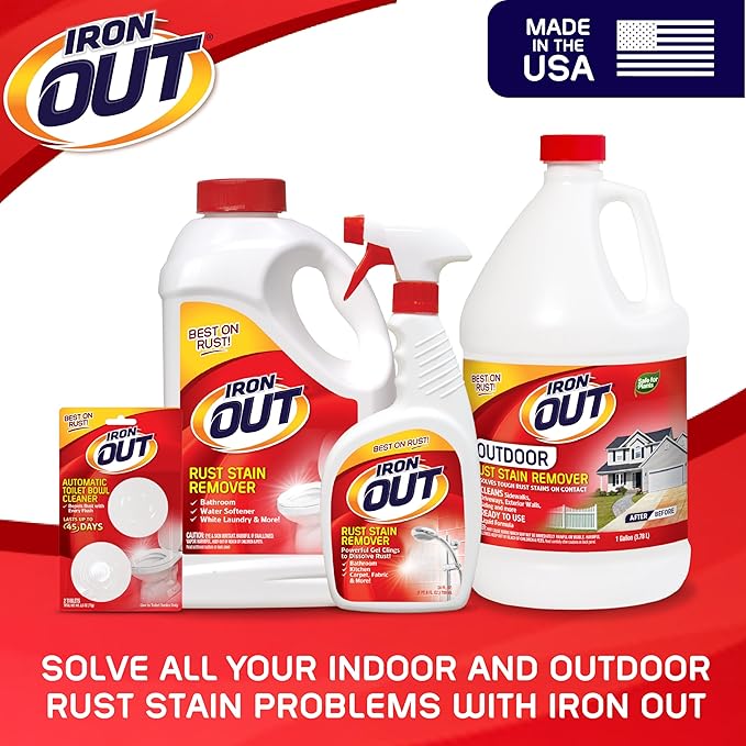 Iron OUT Liquid Rust Stain Remover Pre-mixed Quickly Removes Rust Stains from Concrete Vinyl and Other Outdoor Surfaces No Scrubbing Safe to Use Made in the USA 1 Gallon