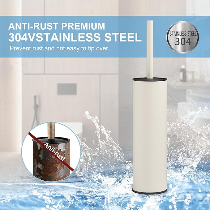 BGL White Toilet Brush and HolderStainless Steel Toilet Brushes for Bathroom with Holder