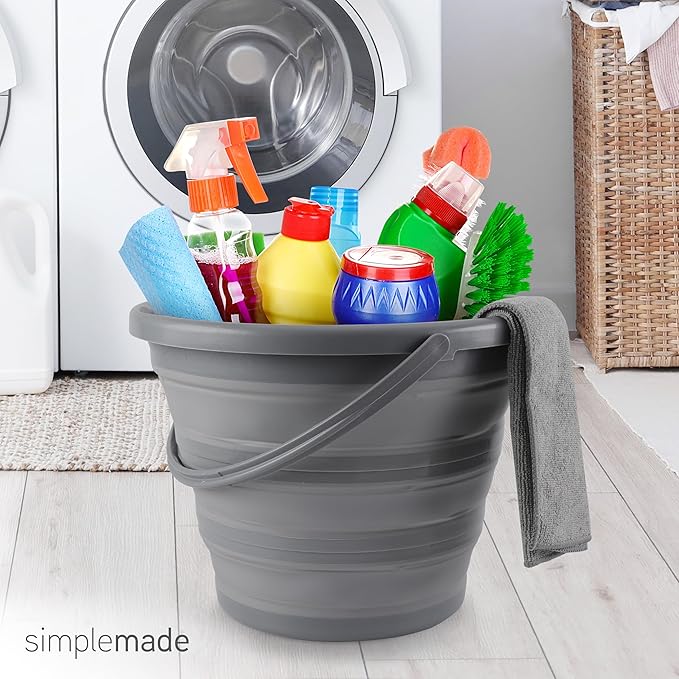 SIMPLEMADE Collapsible Bucket Cleaning Set - Includes 2 Foldable Buckets Spray Bottle Rag Scrubbing Brush and Sponge - Holds Up to 10 liters Easy Storage All-Purpose Cleaning Solution