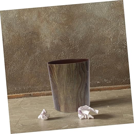 Imitation Wood Grain Trash Can Vintage Style Round Wastebasket for Home Office Kitchen Bathroom Lightweight Clean Capacity Garbage Container