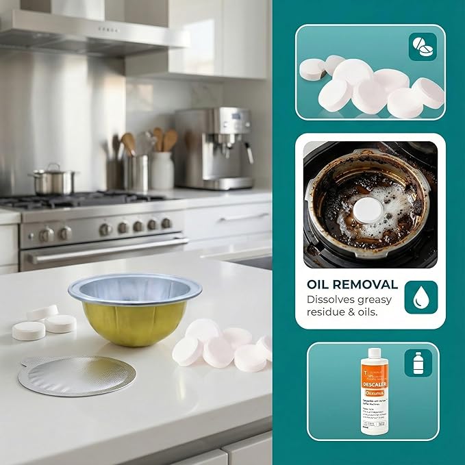 Complete Care Kit for Hard Water &amp Well Users Compatible with Nespresso Vertuo Coffee Machines 16.9 fl Oz Gentle Descaler (4 Uses) 8 Cleaning Tablets &amp 8 Capsule Foil Seals