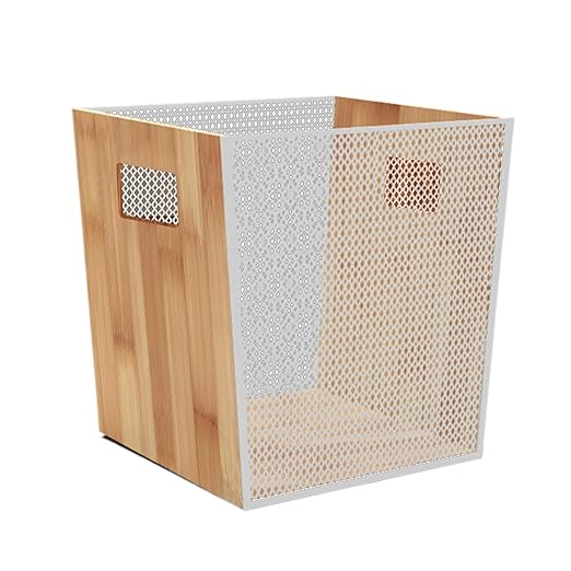 Bamboo Wooden Trash Can with Mesh Unique Office Decorative Wastebasket Wood Garbage Can for Bedroom Bathroom Laundry Room Kitchen Office Dorm (Natural 5 Gallons)