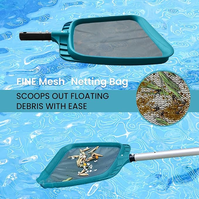 Economy Swimming Pool Cleaning Kit - Fine Mesh Deep Pool Rake &amp Leaf Skimmer Net Rotatable Pool Brush Head for Cleaning Above Ground &amp Inground Pools (No Pole)
