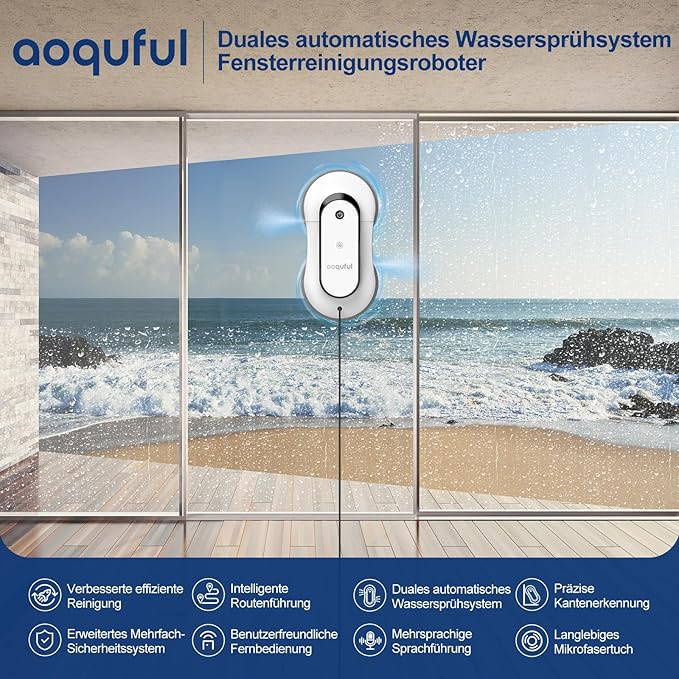 Intelligent Window Cleaning Robot - Electric Window Cleaner with Dual Water Spray Remote &amp App Control Suitable for Interior &amp Exterior Windows Includes 12 Cloths White