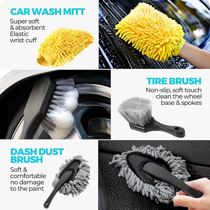 30Pcs Car Detailing Kit Car Wash Cleaning Kit Auto Detailing Drill Brush Set Car Cleaning Gel Car Cleaning Supplies for Interior Exterior Wheels Windows