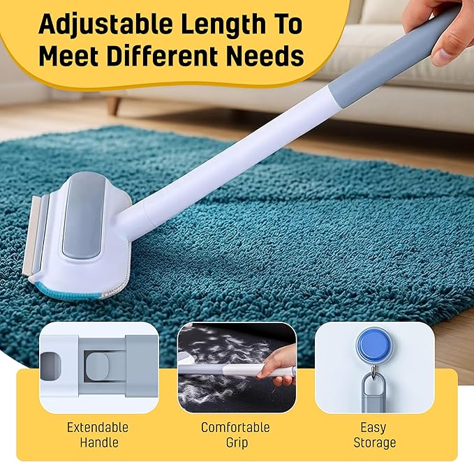 Pet Hair Removal Tool for Dogs &amp Cats (19 Long Brush + Gloves) Electrostatic Reusable Pet Hair Remover Five Finger Magic Brush with Adjustable Handle for Couch Carpet Bedding Clothes