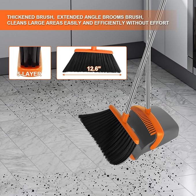 Broom and Dustpan Set Large Broom with Dustpan Combo Set 55 Long Handle Heavy Duty Industrial Dust pan Set for Classroom Lobby Home