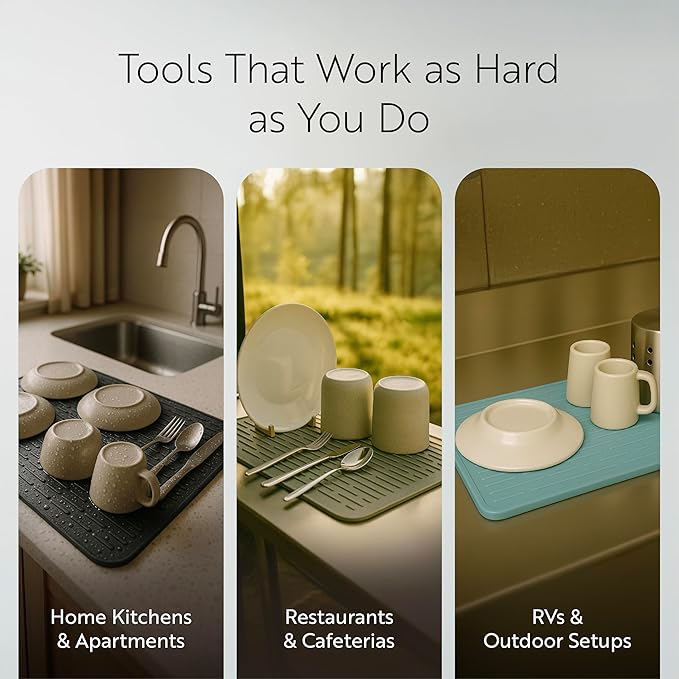 Restaurantware Comfy Grip 23 x 18 Inch Extra-Large Countertop Drying Mat 1 Food-Grade Dish Drainboard - Ribbed Design And Raised Sidewalls Waterproof Gray Silicone Draining Pad Dishwashable