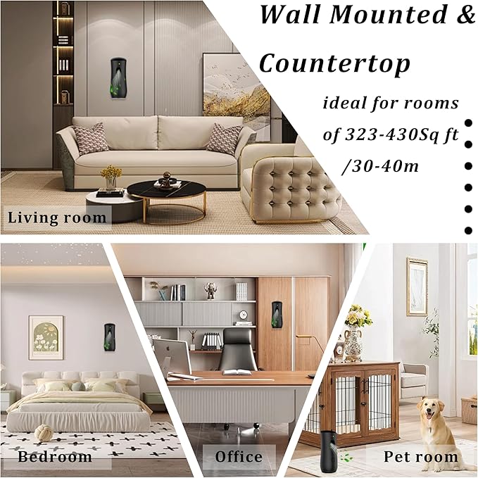 Automatic Air Freshener Spray Dispenser (4-Pack) Free Standing or Wall Mounted Adjustable Aromatherapy Machines for Home Indoor Bathrooms Offices Hotels and Commercial Places (Black 001)
