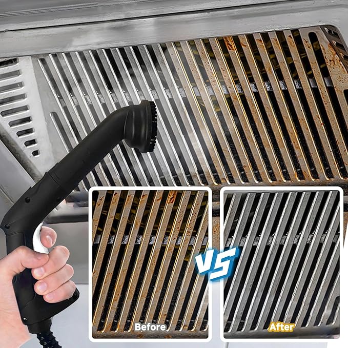 Steam CleanerMultipurpose Neat Canister Steamer with 27 Accessories 5 Mins Heating with 1.5L TankRolling Cleaning Machine for Carpet FloorsWindowsMirrorsGlass and Cars (White3)