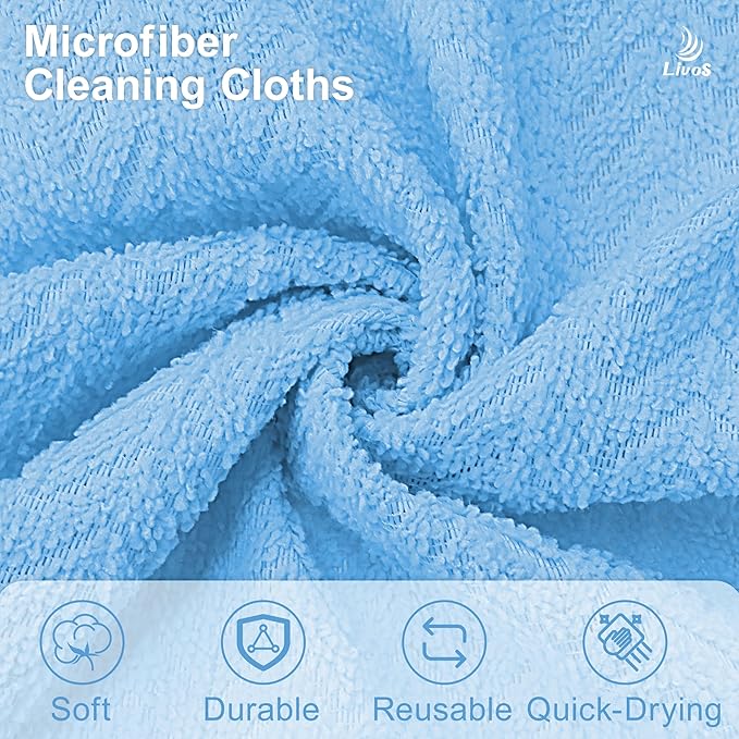 LIVOS Microfiber Cleaning Cloth Roll - 80 Pack Reusable Paper Towels Microfiber Towels for Cars Super Absorbent Lint Free Cleaning Rags for House Kitchen Window-Light Blue 11.5x11.5