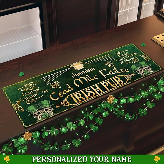THUYPT Personalized Irish Bar Mat St Patrick's Day Decorations Kitchen Counter Irish Bar Dish Drying Mat Patrick's Lucky Shamrock Quick Drying Spill Mats (06)