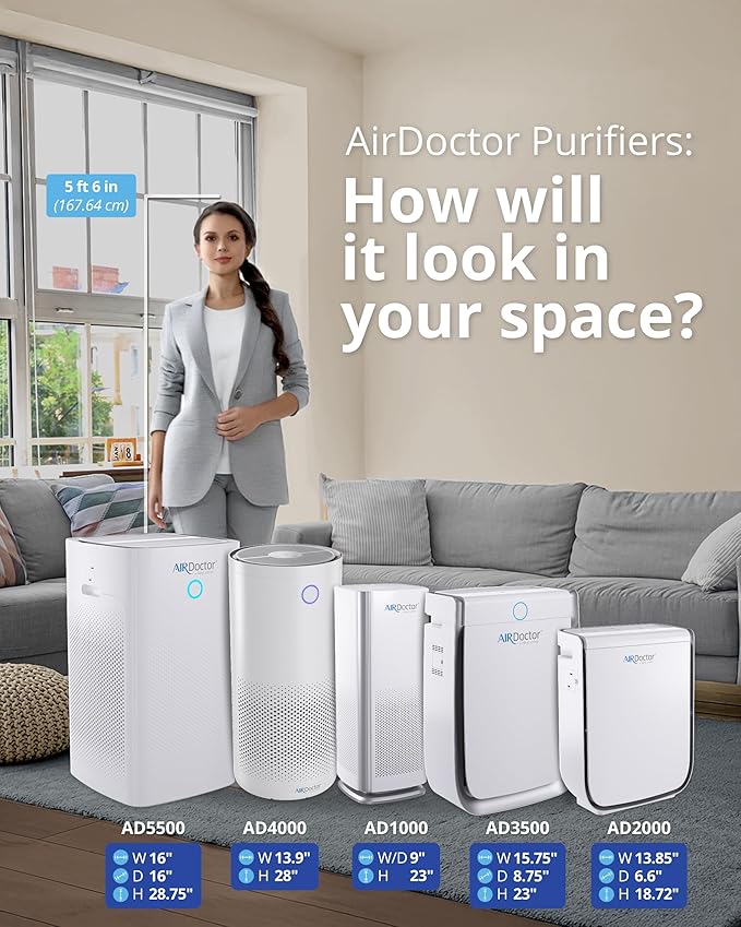AIRDOCTOR 2000i SMART Air Purifiers for Small Rooms &amp Medium/Small Bedrooms 3 Stage Filtration with Pre-Filter UltraHEPA Carbon/VOC (AirDoctor 2000i Smart)